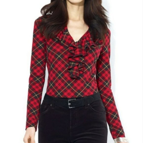 Ralph Lauren Tops - Ralph Lauren Long Sleeve Plaid Tartan Ruffle Top